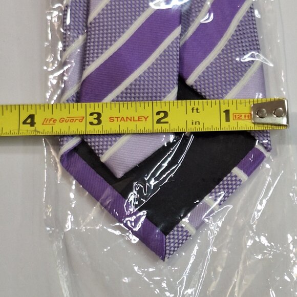 New Men 100% Silk Striped Tie Purple Lavender & White Versatile Classic Jacquard - Picture 6 of 8
